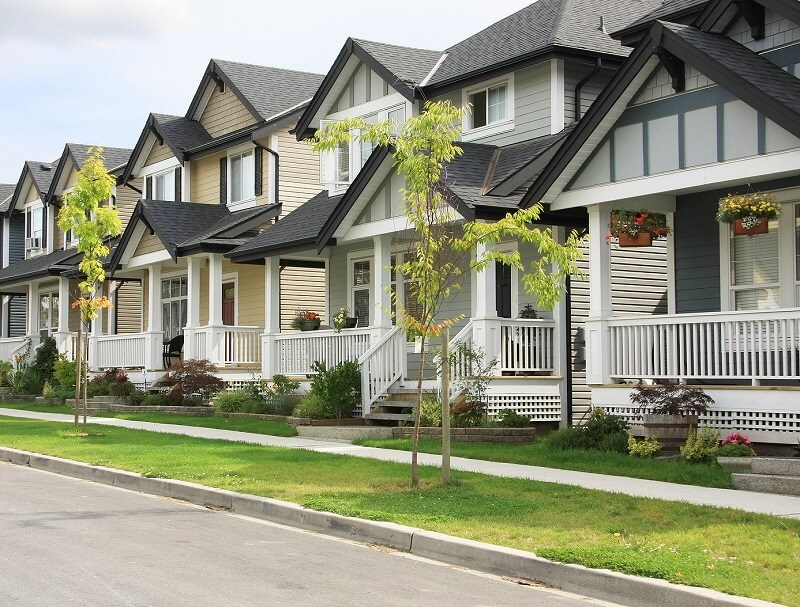 Neighborhood homes showing consistent roof color choices