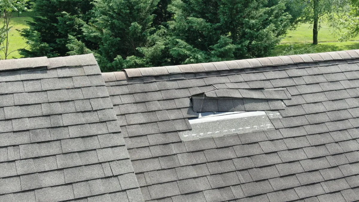 A roof missing shingle