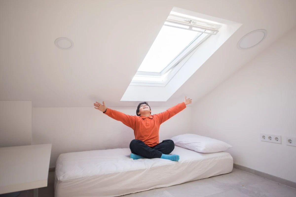 Child inside interior of modern home